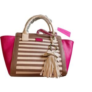 betsy johnson handbag pink, Taupe & white With Additional Bag Inside